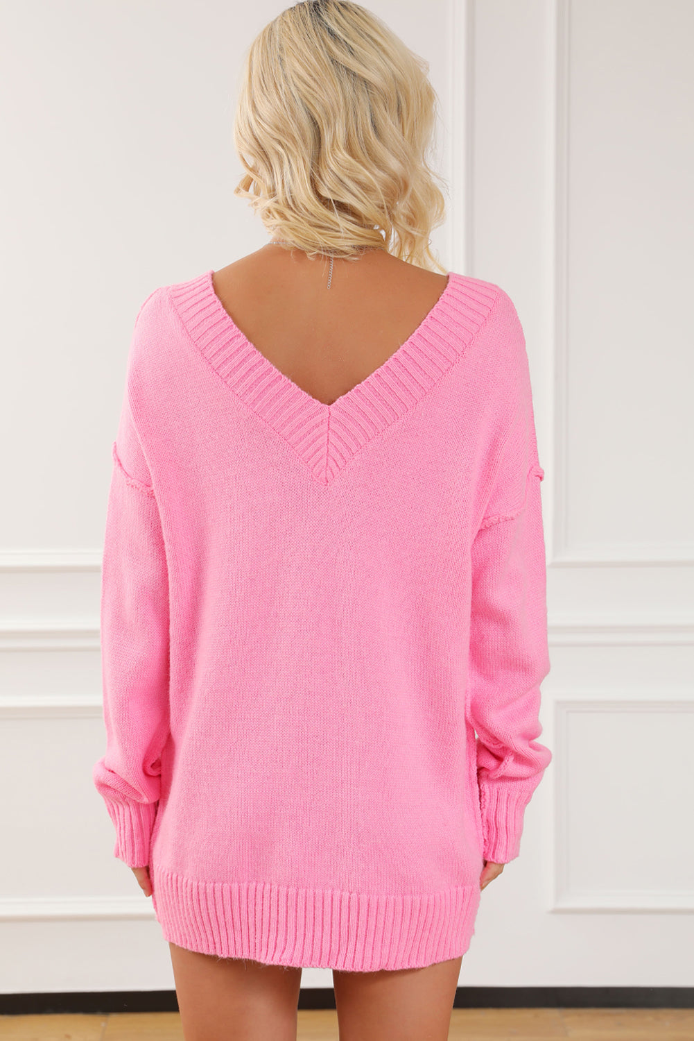Exposed Seam V Neck Slouchy Sweater