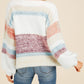 Colorblock Striped Bishop Sleeve Fuzzy Sweater