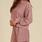 Checkered Textured Long Sleeve Top and Shorts Set