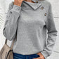 Asymmetric Buttons Detail High Neck Textured Sweatshirt