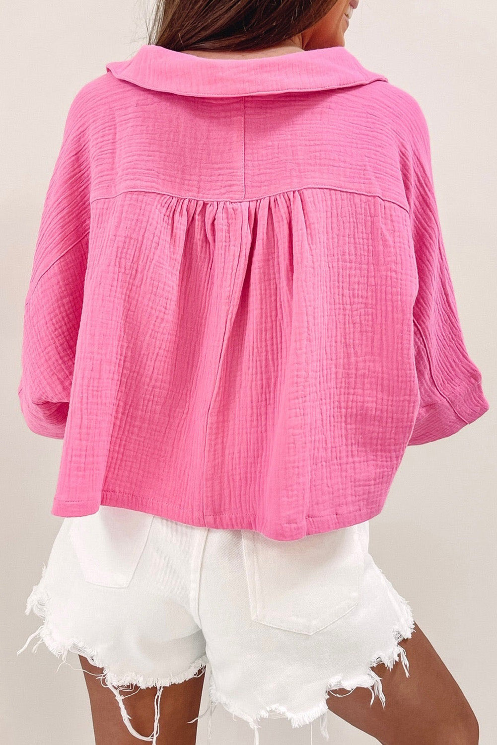 Half Sleeves Crinkled Cropped Shirt