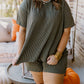Plus Size Rib Knit Short Sleeve Top and Shorts Set