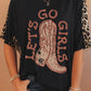 Western Boots Slogan Print Leopard Patchwork T Shirt