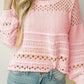 Solid Color Pointelle Knit Puff Sleeve Sweater