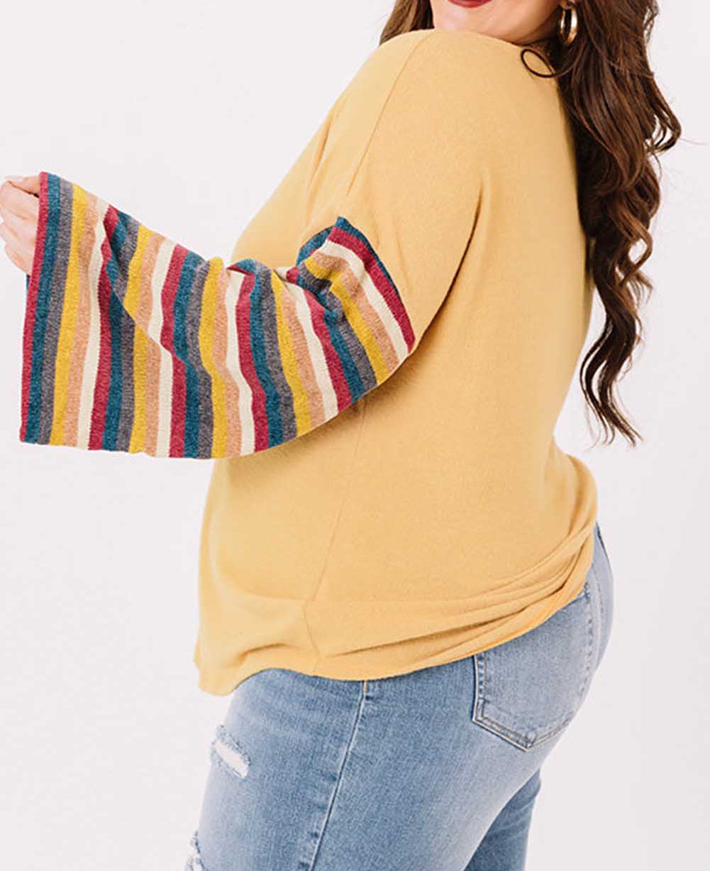 Serape Striped Bell Sleeve Plus Size Top