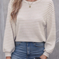 Stripe Round Neck Drop Shoulder Long Sleeve Top