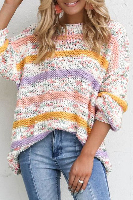 Colorblock Stripe Lantern Sleeve Sweater