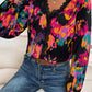 Abstract Printed Flounce Sleeve Lace V-Neck Blouse