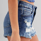 Frayed Hem High Waist Denim Shorts