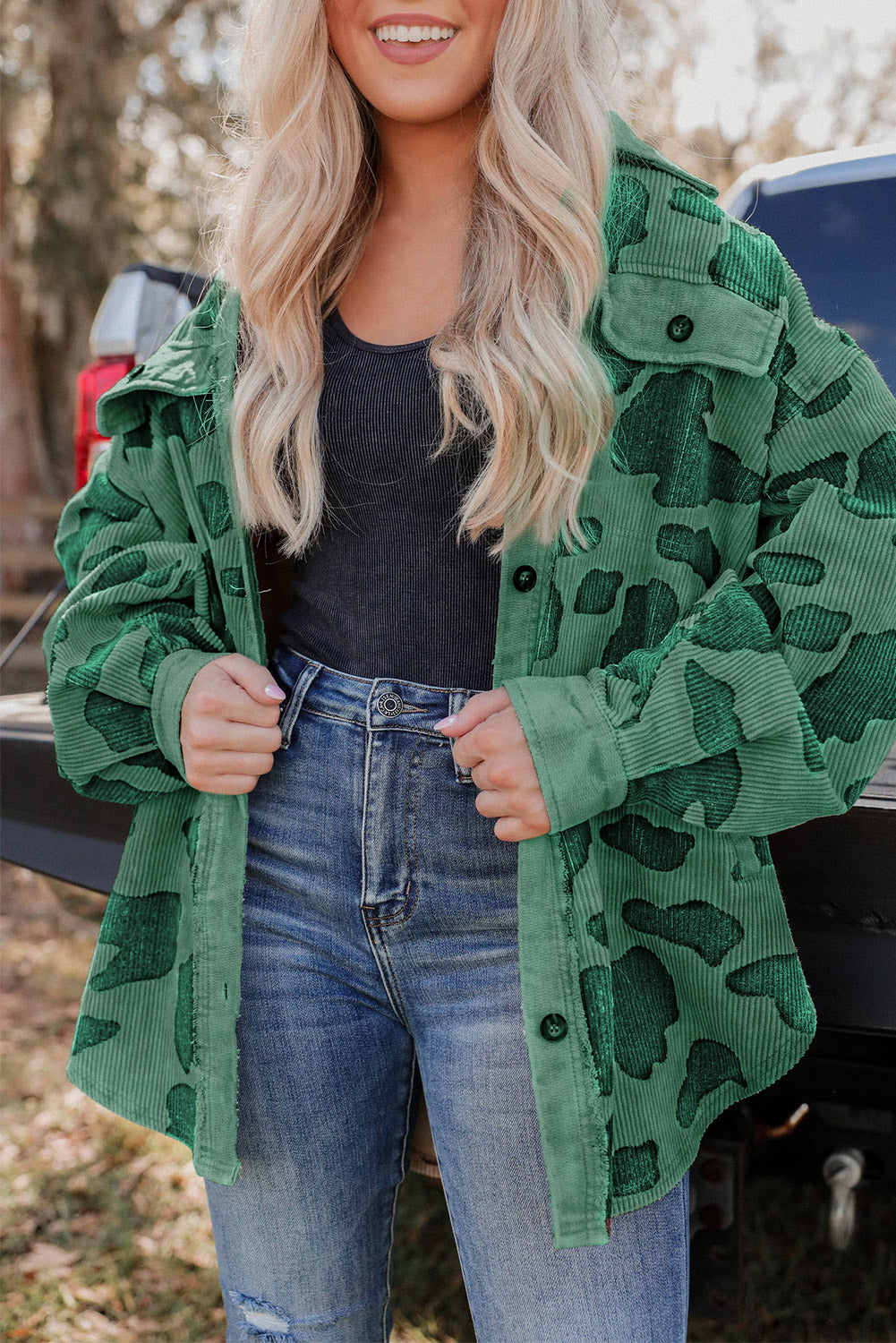 Cow Spots Printed Corduroy Shacket