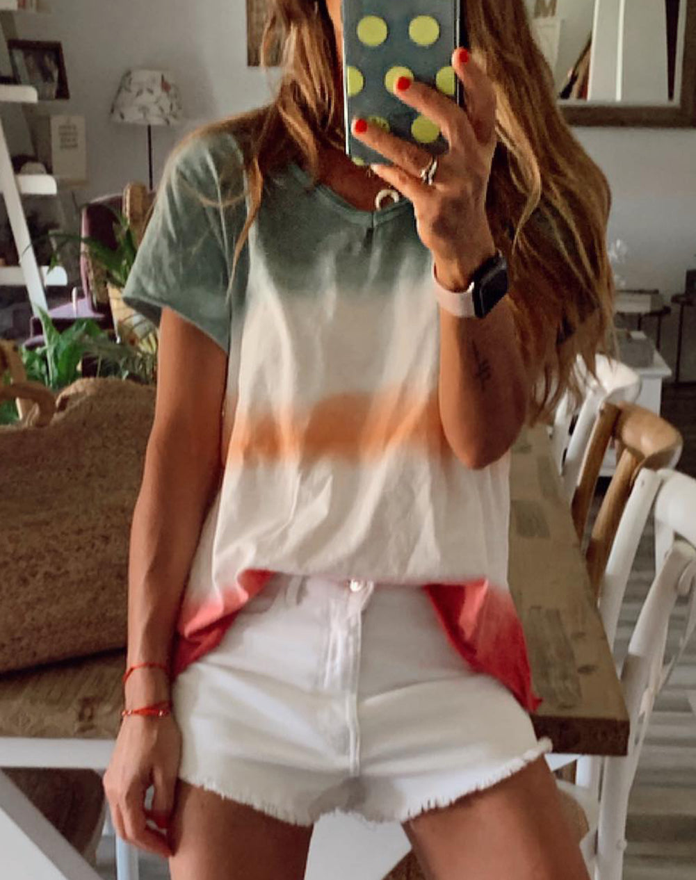 Multicolor Tie-dye V Neck T-shirt