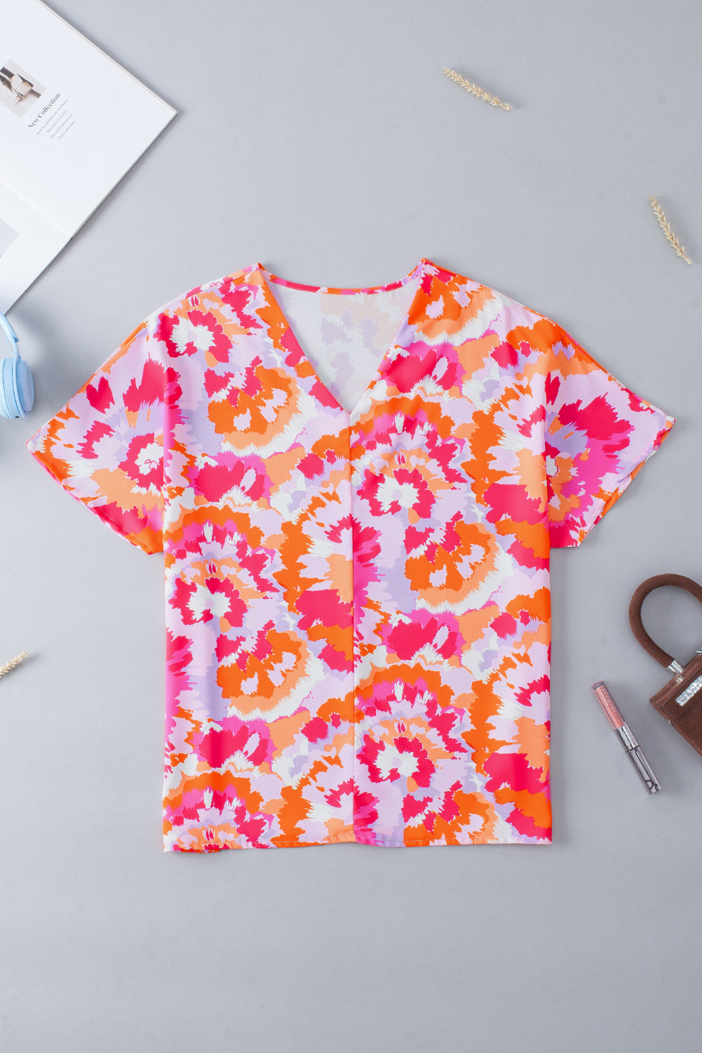 Abstract Print V Neck Summer Blouse