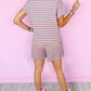 Stripe Crew Neck Tee and Tasseled Drawstring Shorts Set
