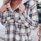 Plaid Button Neck Pocketed Pullover Hoodie
