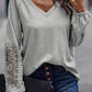 Embroidered Long-Sleeve V-Neck Top