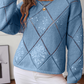 Hollowed Rhombus Pattern Sequin Detail Round Neck Sweater