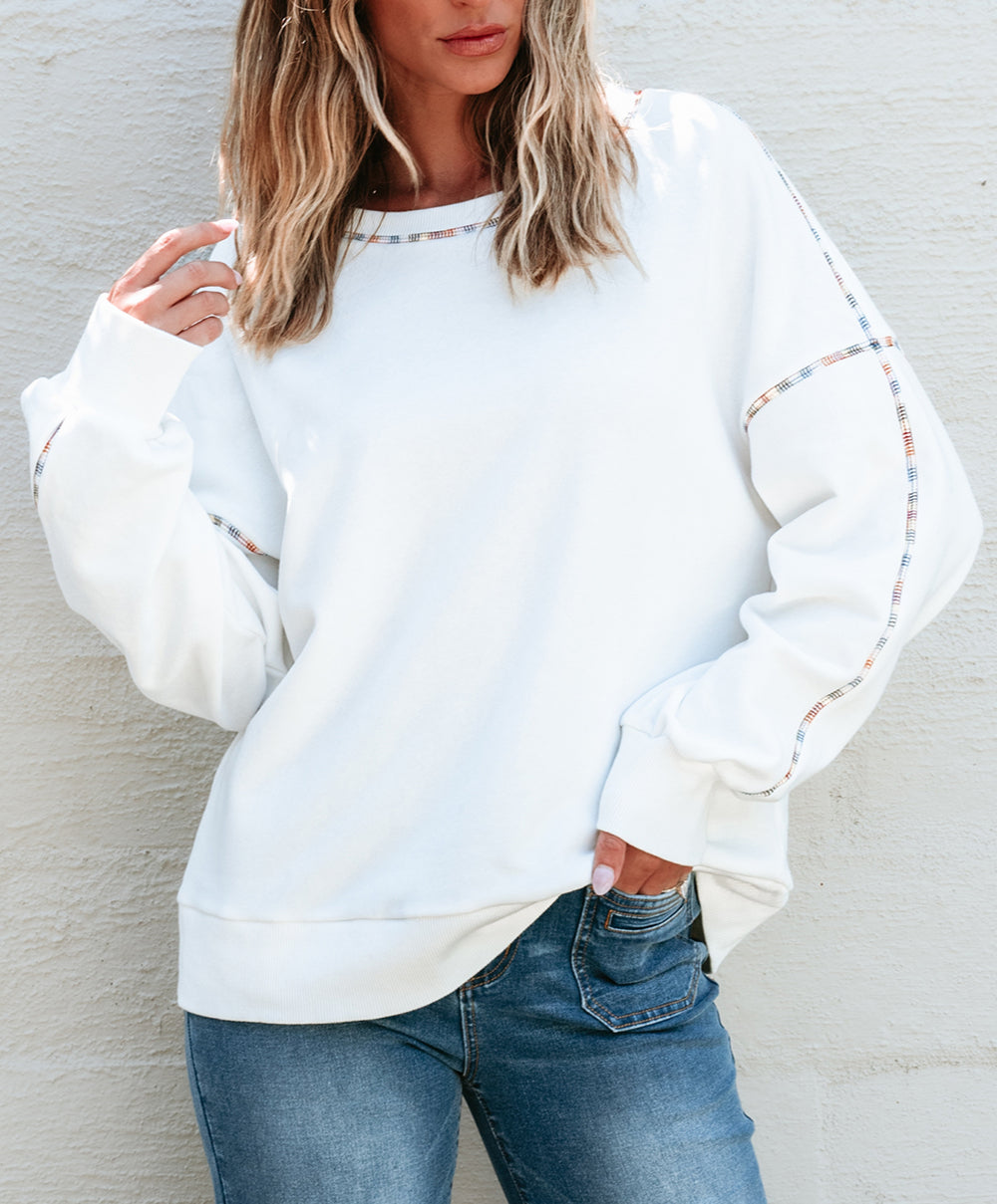 Contrast Rainbow Trim Drop Shoulder Pullover Sweatshirt