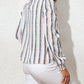 Striped Colorblock Puff Sleeve Frilled Neck Blouse