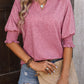 Tan Smocked Puff Sleeve Notched Neck T Shirt