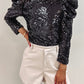 Sequin Mock Neck Bubble Sleeve Top