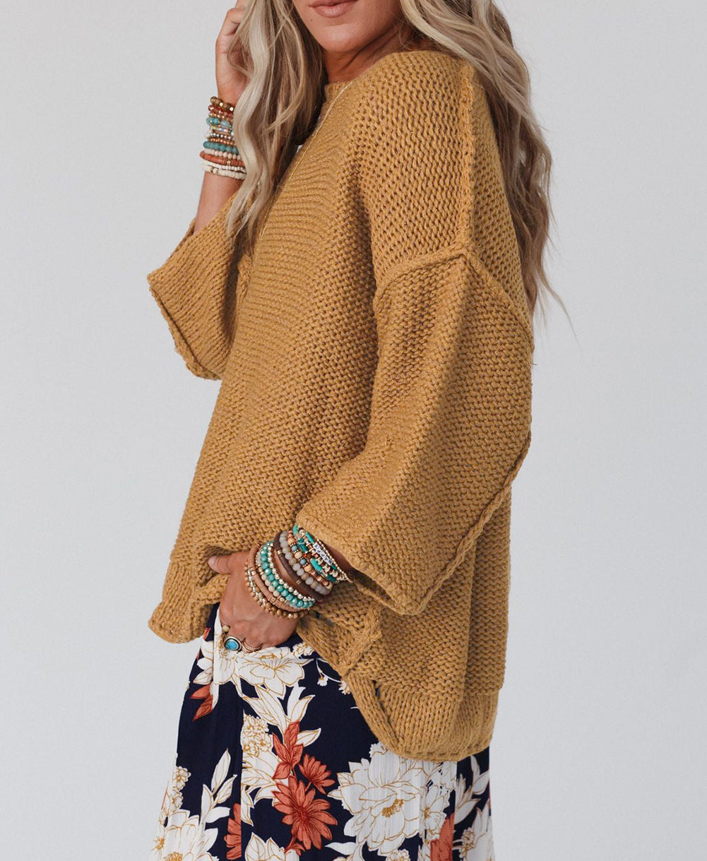 Slouchy Textured Knit Loose Sweater