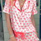 Bowknot Printed Short Sleeve and Ruffled Shorts Valentines Pajama Set