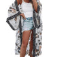 Floral Print Lace Patchwork Batwing Sleeve Duster Kimono