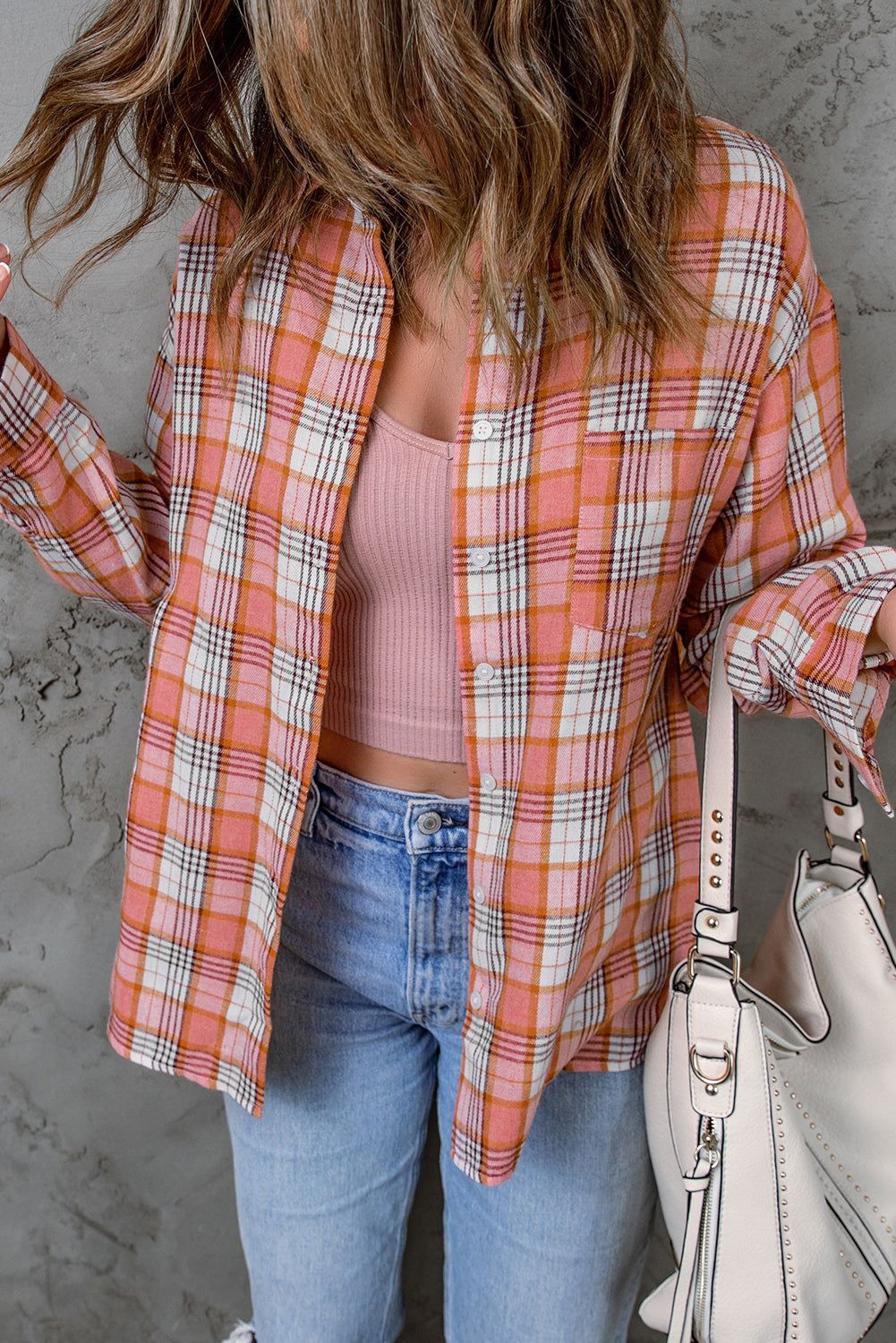 Classic Plaid Print Side Slit Shirt