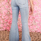 Light Wash Distressed High Rise Flare Jeans