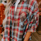 Red Loose Bracelet Sleeve Plaid Shirt