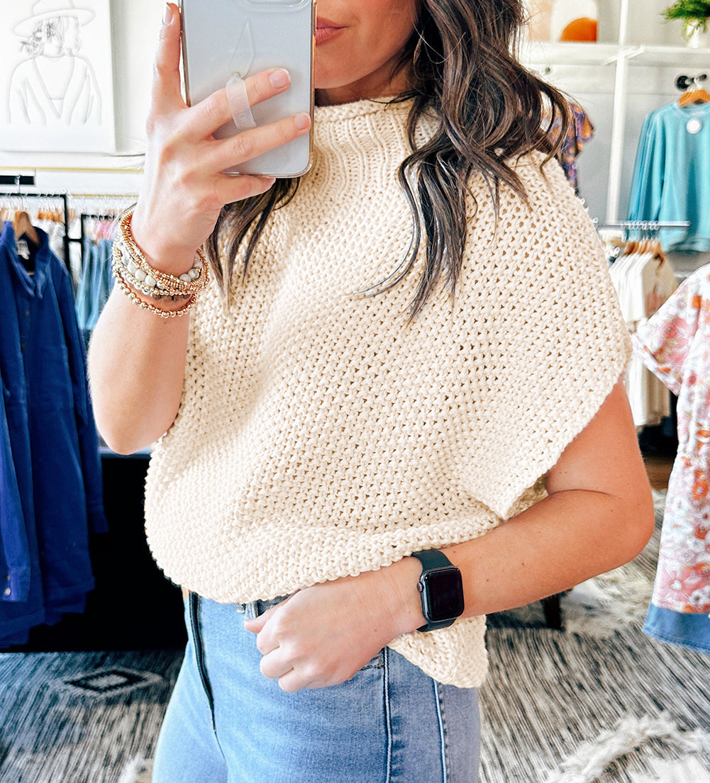 High Neck Bat Short Sleeve Sweater