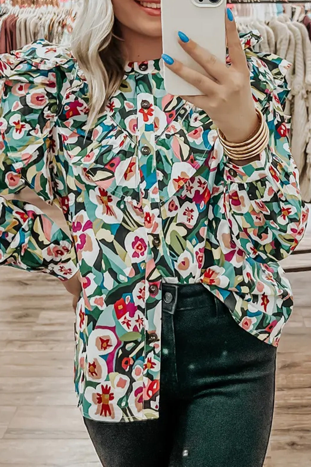 Printed Ruffled Floral Print Shirt