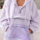 Zipped Patch Pocket Fuzzy Drawstring Hoodie