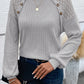 Contrast Lace Raglan Sleeve Buttoned Ribbed Top