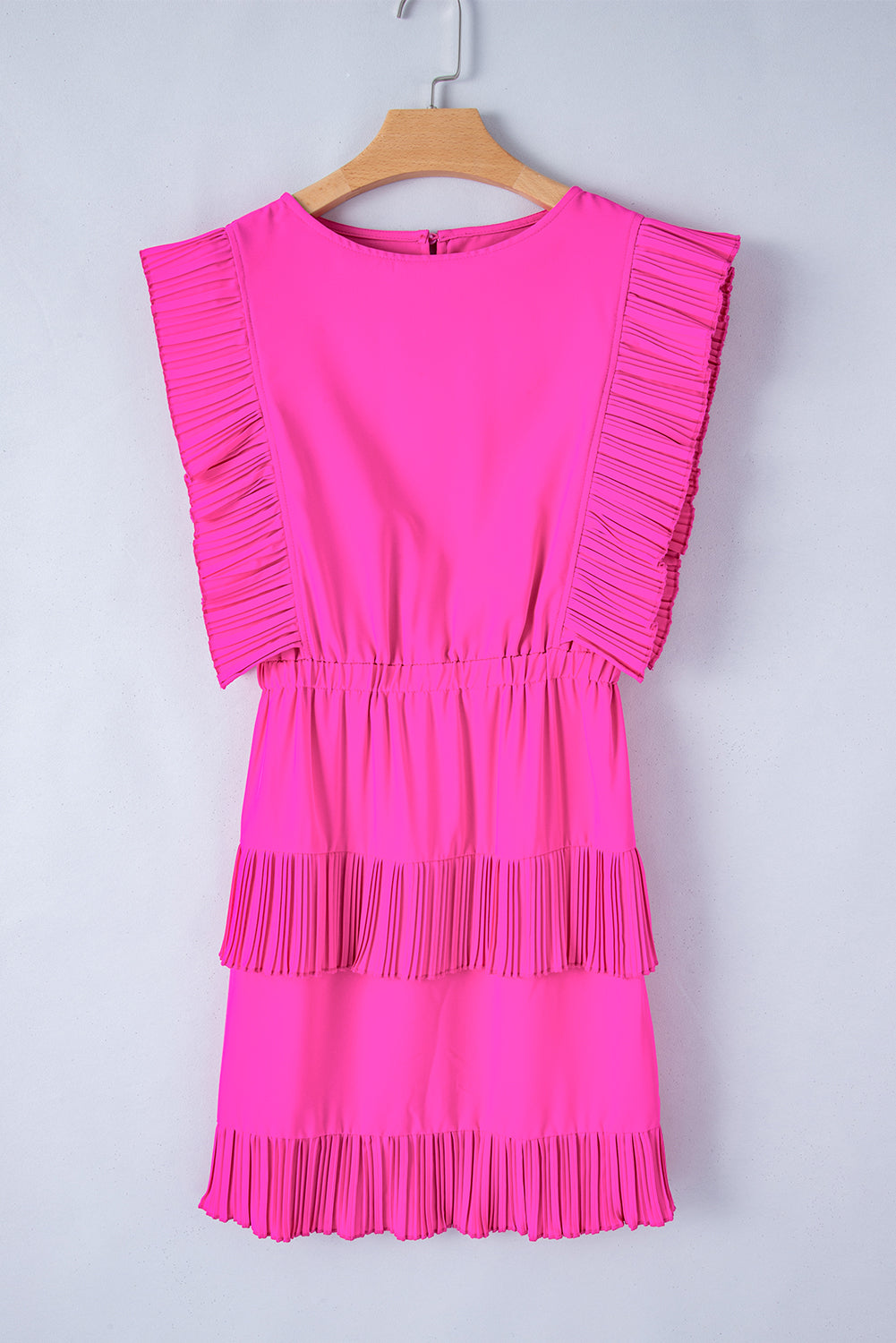 Solid Color Pleated Layered Flutter Mini Dress