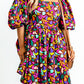 Plus Size Printed Puff Sleeve Short Flare Dress