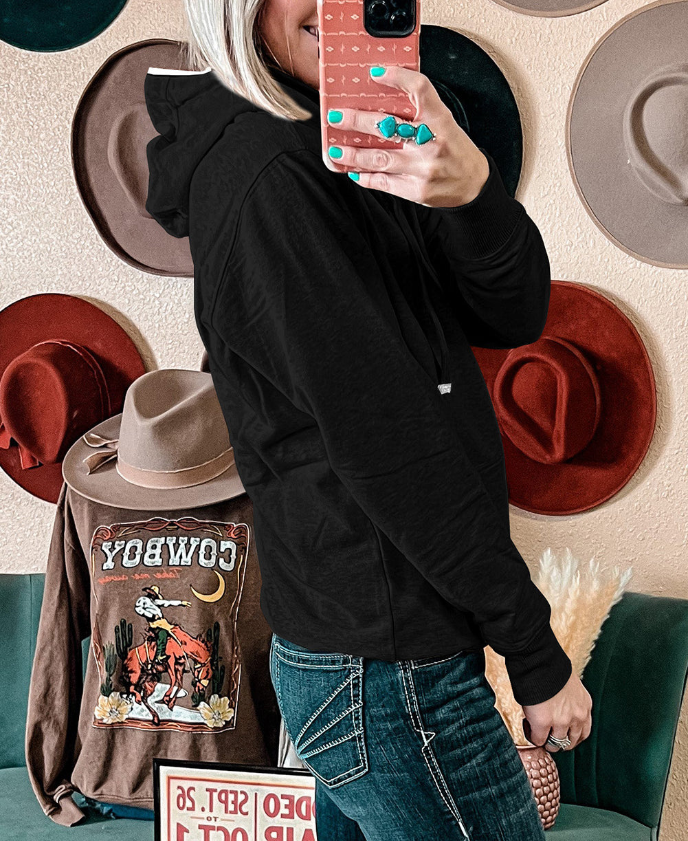 Drawstring Kangaroo Pocket Henley Hoodie