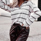 Collared V Neck Striped Knit Top
