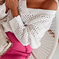 Hollow Out Knitted Loose Fit V Neck Sweater
