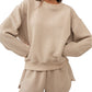 Solid Color Quilted Long Sleeve Top and Shorts Set