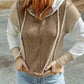 Long Sleeve Textured Knit Patchwork Hoodie