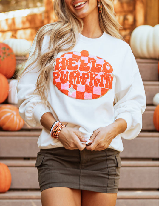 Terry Halloween Pumpkin Patched Pattern Pullover Sweatshirt