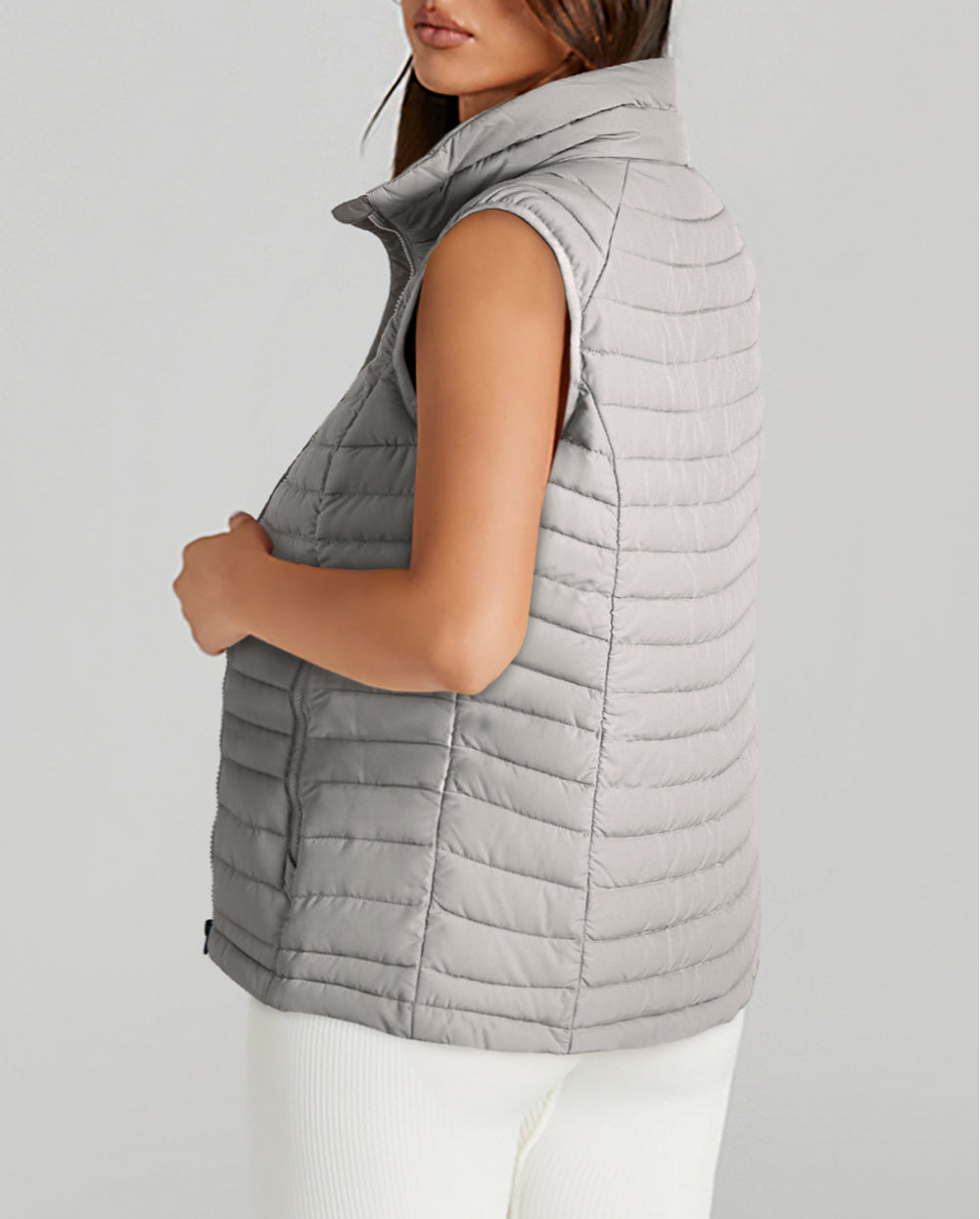 Plush Collared Quilted Zipped Puffer Vest