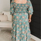 Plus Size Floral Print Square Neck Smocked Maxi Dress