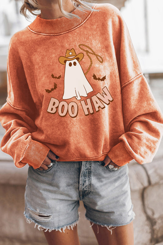 BOO HAW Ghost Halloween Print Drop Sleeve Sweatshirt