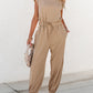 Cap Sleeve Open Back Drawstring Jogger Jumpsuit