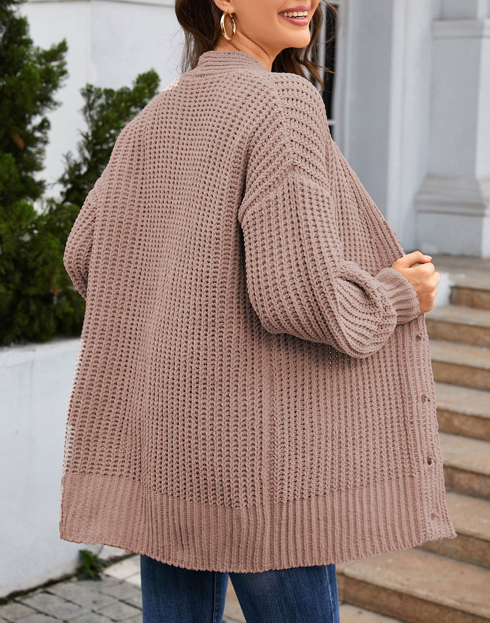 Buttoned Front Drop Shoulder Knitted Cardigan