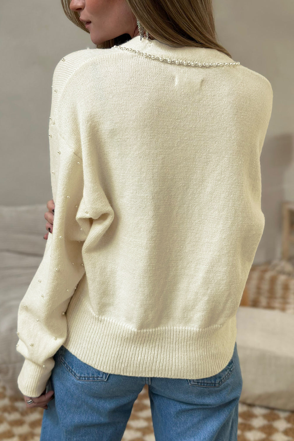 Beaded Buttoned Front Knit Cardigan