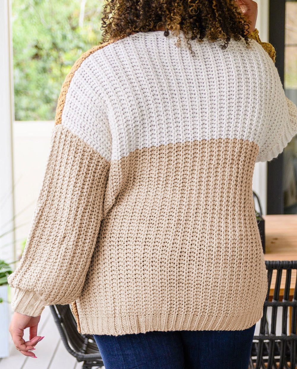 Color Block Knitted Open Front Plus Size Cardigan