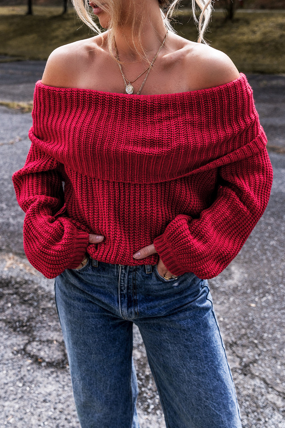 Off-the-shoulder Knit Sweater